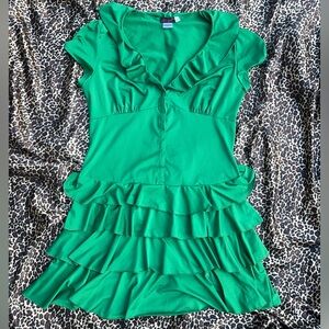 Y2k Dreamgirl Green Short Sleeve Ruffle Mini Dress